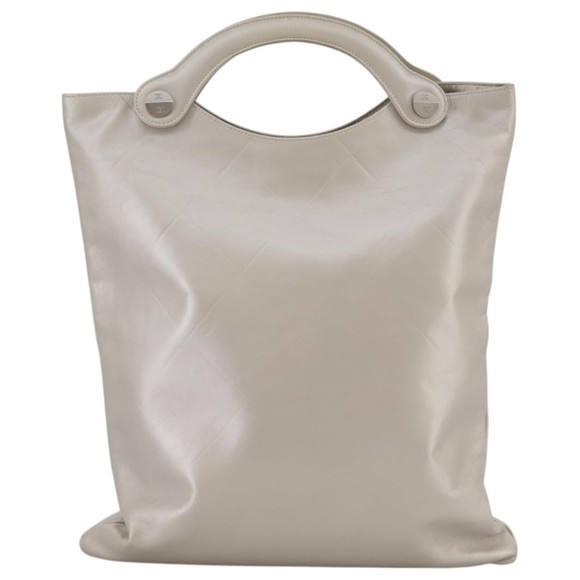 CHANEL Matelasse Hand Bag Leather Silver Light Gray Pearl CC Auth bs20615 - Picture 2 of 16